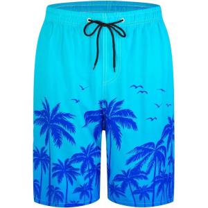 image:imageMens Swim Trunks Quick Dry Board Shorts with Mesh Lining Breathable Fit Print Beach Shorts Swimwear Bathing SuitsSky Blue Palm