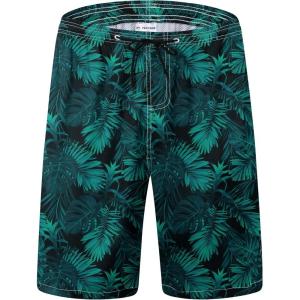 image:imageMens Swim Trunks Quick Dry Board Shorts with Mesh Lining Breathable Fit Print Beach Shorts Swimwear Bathing SuitsTurquoise Leaves