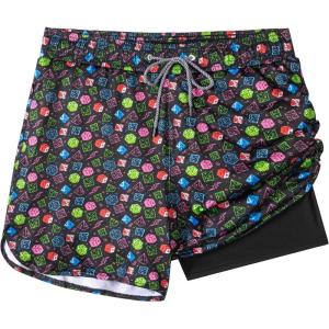 image:imageFT FENTENG Mens Swim Trunks with Compression Liner 5 Stretch Board Shorts Quick Dry Zipper Pockets 2 in 1 Mens Bathing SuitsBordeaux Game Dicec