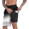 image:imageFT FENTENG Mens Swim Trunks with Compression Liner 9 Board Shorts 2 in 1 Quick Dry Beach Swimwear Bathing Suits for MenBlack Beach Palmc