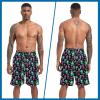 image:imageFT FENTENG Mens Swim Trunks with Compression Liner 9 Board Shorts 2 in 1 Quick Dry Beach Swimwear Bathing Suits for MenNeon Flamingoc