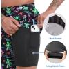 image:imageFT FENTENG Mens Swim Trunks with Compression Liner 9 Board Shorts 2 in 1 Quick Dry Beach Swimwear Bathing Suits for MenNeon Flamingoc