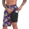 image:imageFT FENTENG Mens Swim Trunks with Compression Liner 9 Board Shorts 2 in 1 Quick Dry Beach Swimwear Bathing Suits for MenPurple Skullc