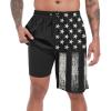 image:imageFT FENTENG Mens Swim Trunks with Compression Liner 9 Board Shorts 2 in 1 Quick Dry Beach Swimwear Bathing Suits for MenBlack Flagc
