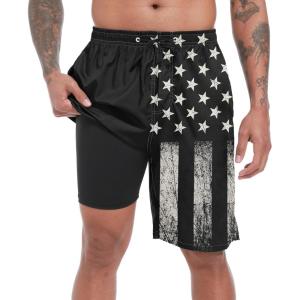 image:imageFT FENTENG Mens Swim Trunks with Compression Liner 9 Board Shorts 2 in 1 Quick Dry Beach Swimwear Bathing Suits for MenBlack Flagc