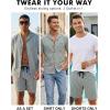 image:imageLzzidou Mens 2 Piece Outfit Short Set Striped Button Down Shirt and Drawstring Shorts Casual Summer Beach Matching SuitCoastal Slate Stripe