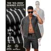 image:imageLzzidou Mens 2 Piece Outfit Short Set Striped Button Down Shirt and Drawstring Shorts Casual Summer Beach Matching SuitMidnight Black Stripe