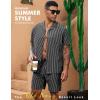 image:imageLzzidou Mens 2 Piece Outfit Short Set Striped Button Down Shirt and Drawstring Shorts Casual Summer Beach Matching SuitMidnight Black Stripe