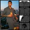 image:imageLzzidou Mens 2 Piece Outfit Short Set Striped Button Down Shirt and Drawstring Shorts Casual Summer Beach Matching SuitMidnight Black Stripe