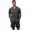 image:imageLzzidou Mens 2 Piece Outfit Short Set Striped Button Down Shirt and Drawstring Shorts Casual Summer Beach Matching SuitMidnight Black Stripe