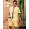 image:imageLzzidou Mens 2 Piece Outfit Short Set Striped Button Down Shirt and Drawstring Shorts Casual Summer Beach Matching SuitMustard Yellow Stripe