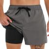 image:imageLzzidou Mens Swim Trunks 5 Inch Inseam with Compression Liner Quick Dry Bathing Suit Board Shorts SwimsuitGrey
