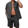 image:imageLzzidou Mens 2 Piece Outfit Short Set Striped Button Down Shirt and Drawstring Shorts Casual Summer Beach Matching SuitMidnight Black Stripe