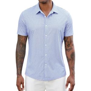 image:imageLzzidou Mens Short Sleeve Button Down Shirts Business Casual Wrinkle Free Dress ShirtBlue