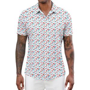 image:imageLzzidou Mens Short Sleeve Button Down Shirts Business Casual Wrinkle Free Dress ShirtFish