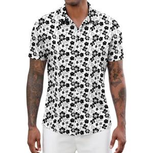 image:imageLzzidou Mens Short Sleeve Button Down Shirts Business Casual Wrinkle Free Dress ShirtFlower