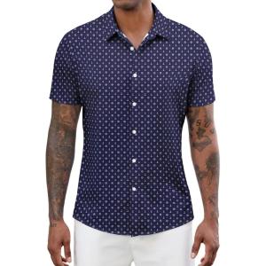 image:imageLzzidou Mens Short Sleeve Button Down Shirts Business Casual Wrinkle Free Dress ShirtNavy