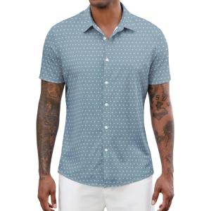 image:imageLzzidou Mens Short Sleeve Button Down Shirts Business Casual Wrinkle Free Dress ShirtTeal