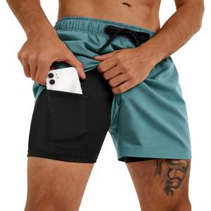 image:imageLzzidou Mens Swim Trunks 5 Inch Inseam with Compression Liner Quick Dry Bathing Suit Board Shorts SwimsuitBlue