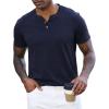 image:imageLzzidou Mens Short Sleeve Henley Shirt  Slim Fit Casual 2Button Placket TShirts 95 Cotton StretchNavy