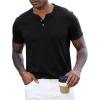 image:imageLzzidou Mens Short Sleeve Henley Shirt  Slim Fit Casual 2Button Placket TShirts 95 Cotton StretchBlack