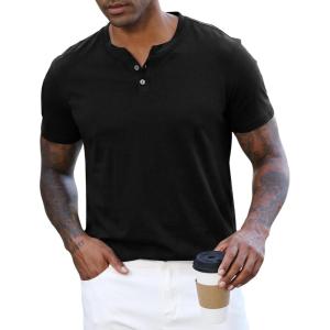 image:imageLzzidou Mens Short Sleeve Henley Shirt  Slim Fit Casual 2Button Placket TShirts 95 Cotton StretchBlack