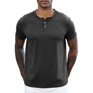 image:imageLzzidou Mens Short Sleeve Henley Shirt  Slim Fit Casual 2Button Placket TShirts 95 Cotton StretchDark Ash Grey