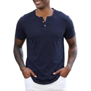 image:imageLzzidou Mens Short Sleeve Henley Shirt  Slim Fit Casual 2Button Placket TShirts 95 Cotton StretchNavy