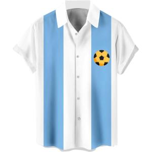 image:imageMens Vintage Bowling Shirts 1950s Casual Short Sleeve Button Up Contrast Shirt Summer Color Block Cuban ShirtsBlue White