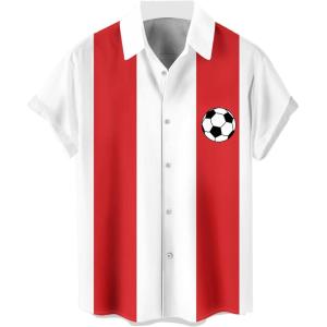 image:imageMens Vintage Bowling Shirts 1950s Casual Short Sleeve Button Up Contrast Shirt Summer Color Block Cuban ShirtsRed White