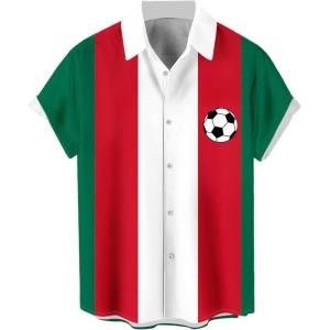 image:imageMens Vintage Bowling Shirts 1950s Casual Short Sleeve Button Up Contrast Shirt Summer Color Block Cuban ShirtsRed White Green