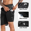 image:imageFT FENTENG Mens Swim Trunks with Compression Liner 9 Big and Tall Board Shorts 2 in 1 Quick Dry Long Swimwear Bathing SuitsBlack Flagd