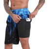 image:imageFT FENTENG Mens Swim Trunks with Compression Liner 9 Big and Tall Board Shorts 2 in 1 Quick Dry Long Swimwear Bathing SuitsBlue Flamec