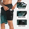 image:imageFT FENTENG Mens Swim Trunks with Compression Liner 9 Big and Tall Board Shorts 2 in 1 Quick Dry Long Swimwear Bathing SuitsGradient Green Leafc