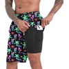 image:imageFT FENTENG Mens Swim Trunks with Compression Liner 9 Big and Tall Board Shorts 2 in 1 Quick Dry Long Swimwear Bathing SuitsNeon Flamingoc