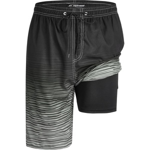 image:imageFT FENTENG Mens Swim Trunks with Compression Liner 9 Big and Tall Board Shorts 2 in 1 Quick Dry Long Swimwear Bathing SuitsGradient Black White