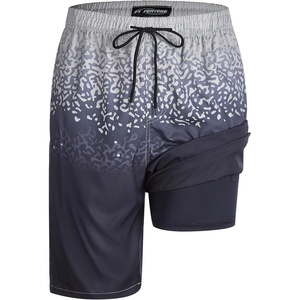 image:imageFT FENTENG Mens Swim Trunks with Compression Liner 9 Big and Tall Board Shorts 2 in 1 Quick Dry Long Swimwear Bathing SuitsGradient Navy White