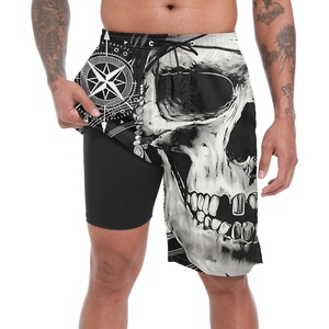 image:imageFT FENTENG Mens Swim Trunks with Compression Liner 9 Big and Tall Board Shorts 2 in 1 Quick Dry Long Swimwear Bathing SuitsSkullc